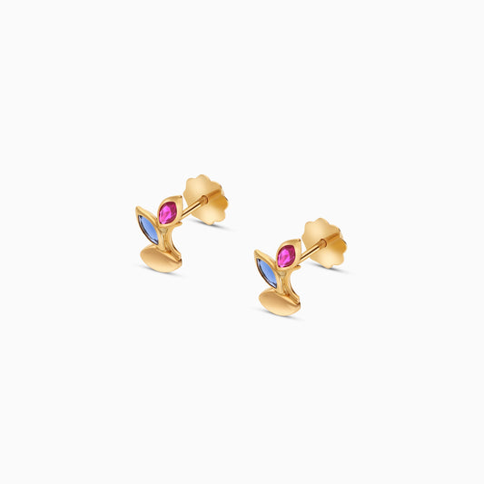 18K Gold leaf Earrings with Sparkle Stones for Kids