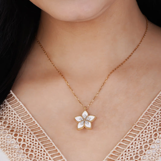 18K Gold Diamond & Mother of Pearl Pendant Chain – Fortuna Diamond Collection