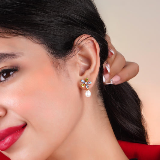 18K Yellow Gold Pearl Necklace with Diamonds & Gemstones – Danah Collection