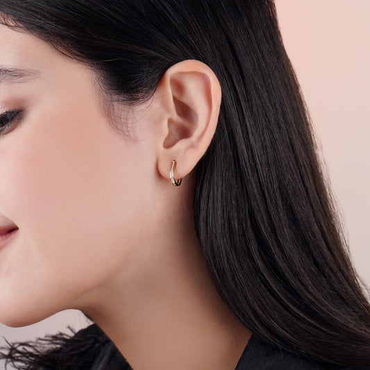 18K Yellow Gold U-Shaped Diamond Hoop Earrings | Hoops Collection