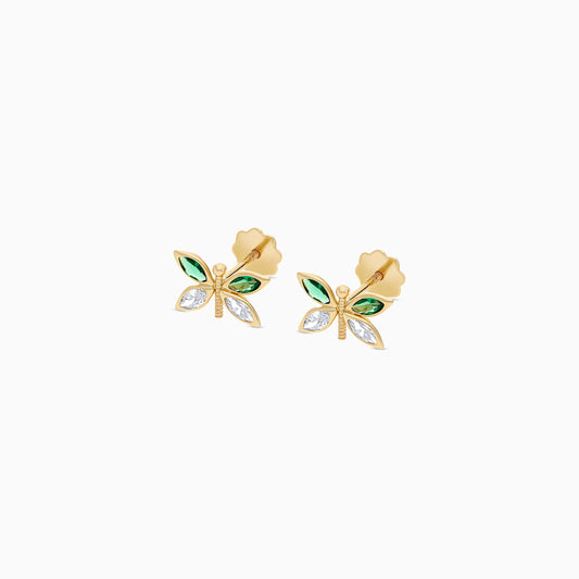 18K Gold Butterfly Earrings with Zircon Stones for Kids