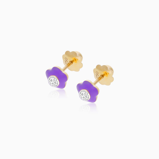 Floral Enamel Earrings in 18K Yellow Gold with Natural Diamonds – Alwan Kids Collection