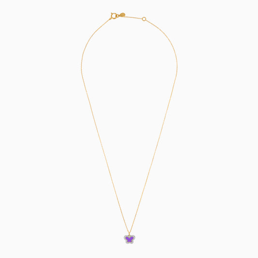 Butterfly Pendant Necklace in 18K Yellow Gold with Enamel and Natural Diamonds from Alwan Kids Collection