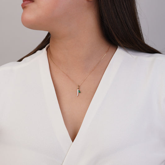 18k Yellow Gold 'ALIF' Necklace with Natural Diamonds & Agate | Horoufi Diamond Collection