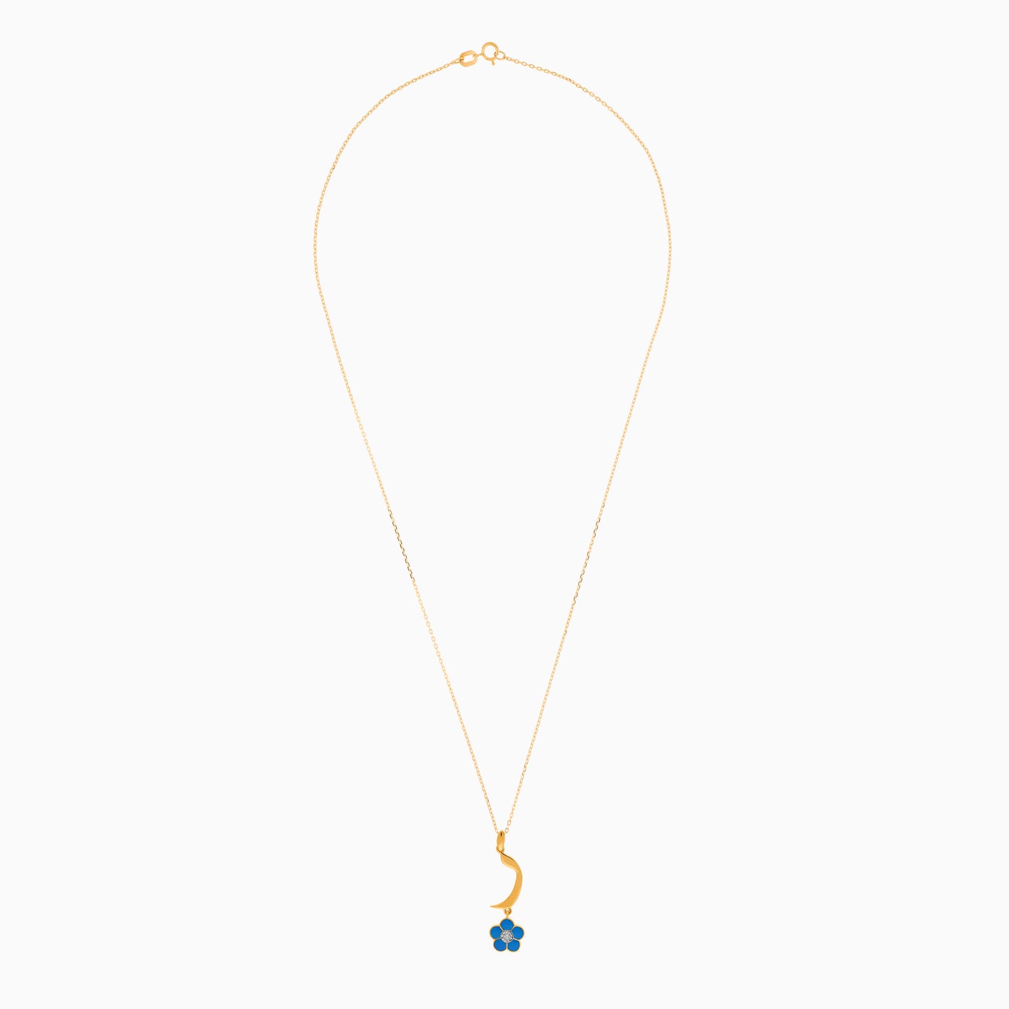 18k Yellow Gold Kids Necklace with ‘Raa’ Letter & Turquoise Flower | Horoufi Kids Collection