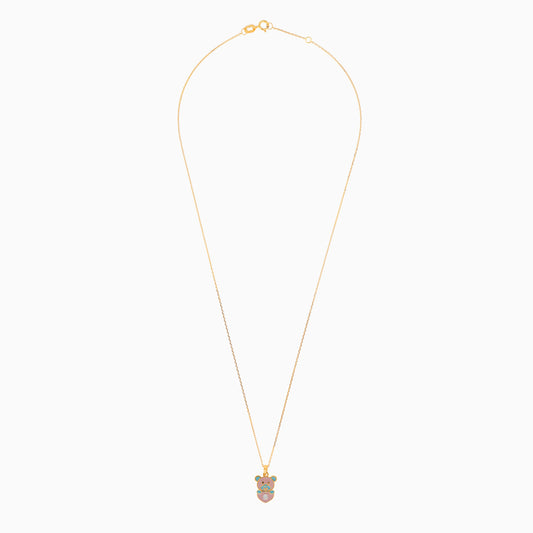 18k yellow gold necklace for Kids with a Bear shape decorated with Natural Diamond and Enamel