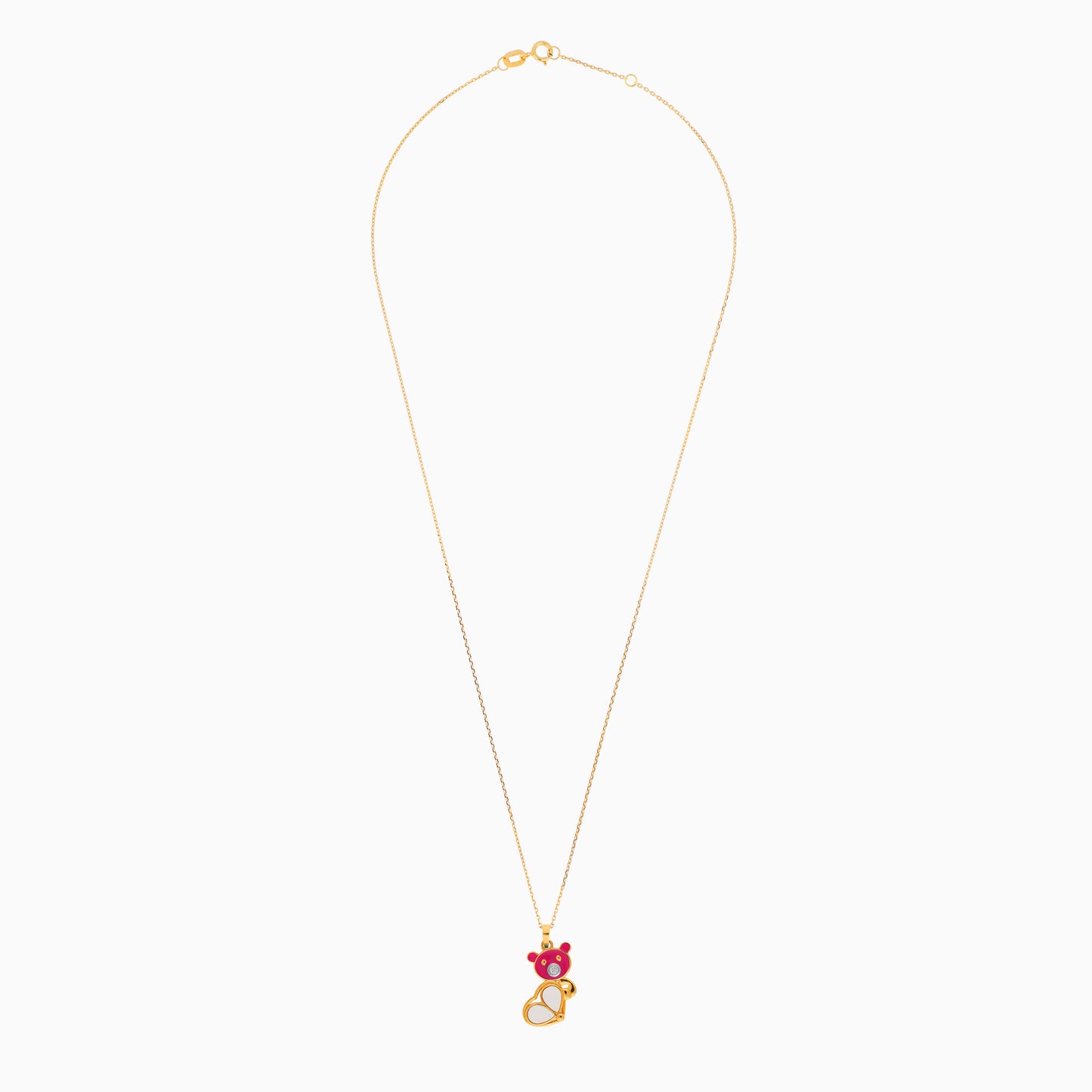 18k Yellow Gold Bear Pendant Necklace with Enamel & Natural Diamond | Dalia Kids Collection