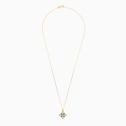 18k yellow gold Necklace with enamel flower decorated with natural diamond for Kids