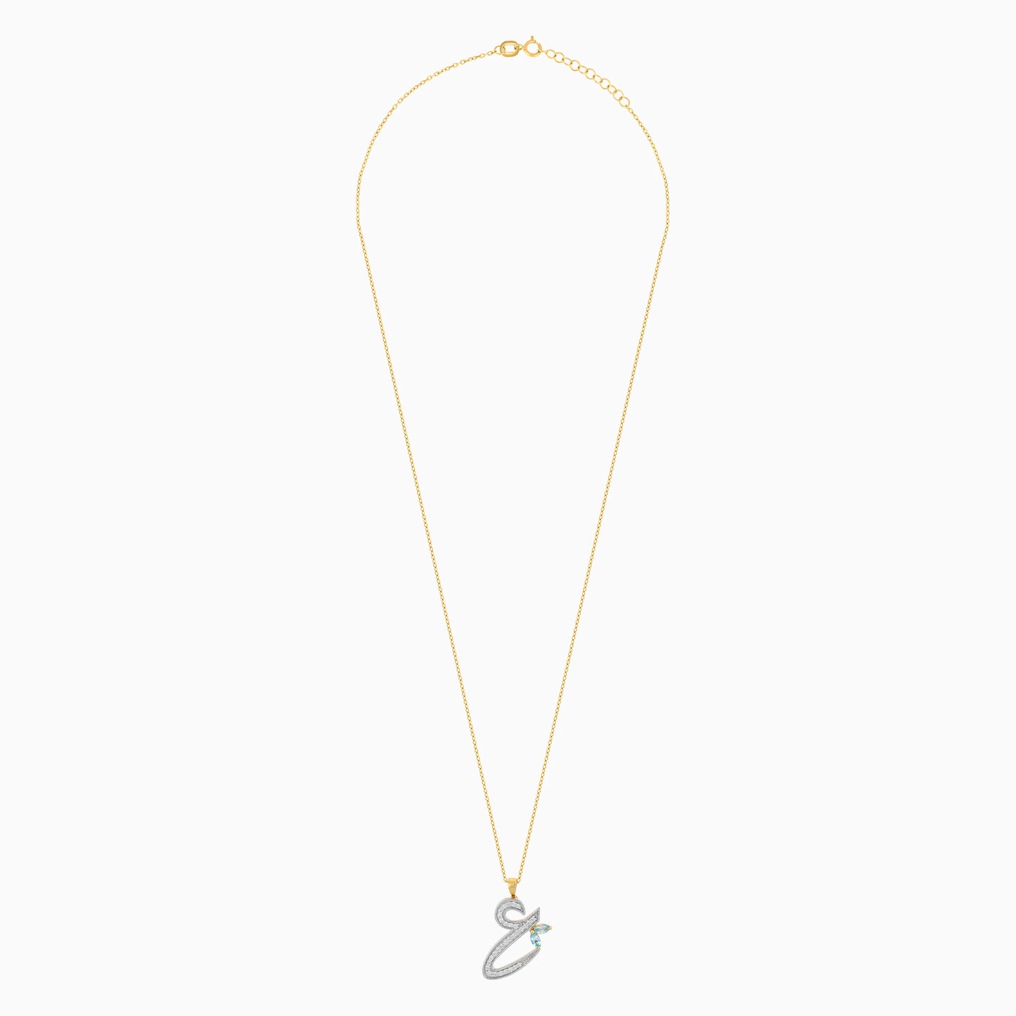 18K Yellow Gold ‘Ain’ Arabic Letter Necklace with Natural Diamonds & Blue Topaz | Horoufi Diamond Collection