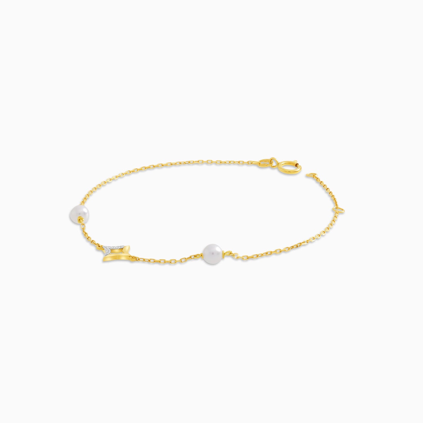 18K Yellow Gold Rhombus Bracelet with Diamonds and Pearls – Danah Collection