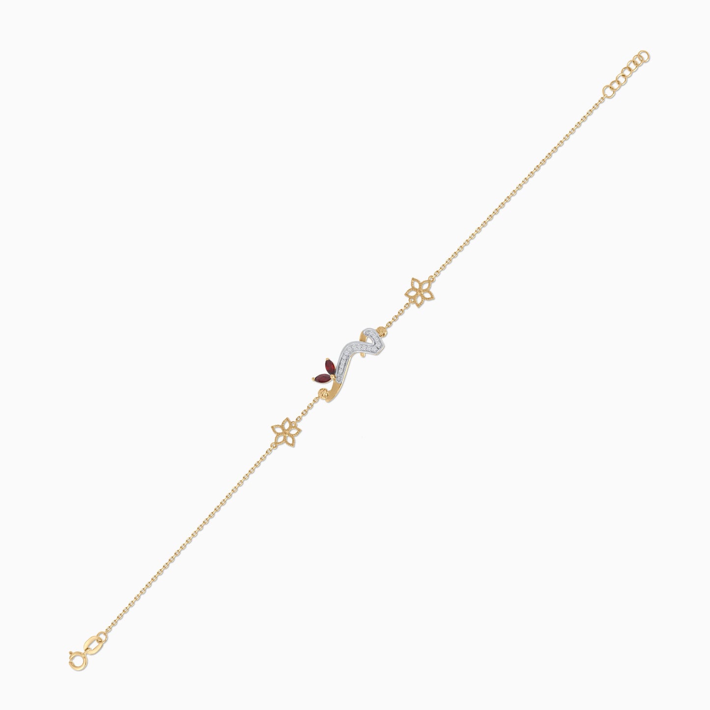 Arabic Meem Bracelet in 18K Gold with Natural Diamonds & Garnet | Horoufi Diamond Collection