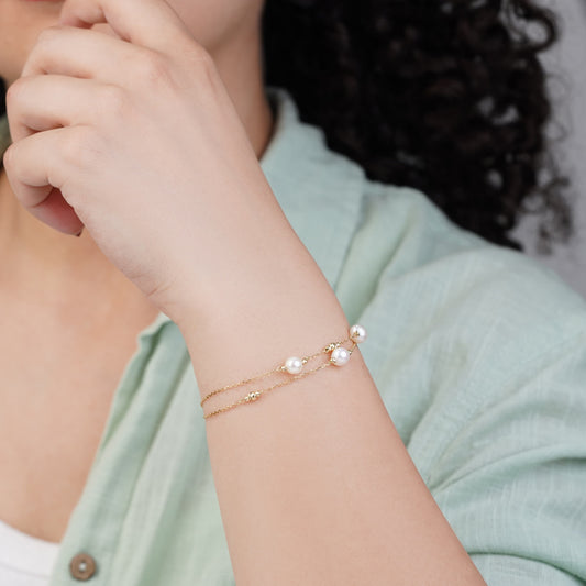 18K YELLOW GOLD BRACELET WITH PEARL