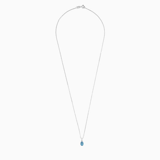 Stunning 18K White Gold Chain with Pendant of Diamonds and Blue Topaz