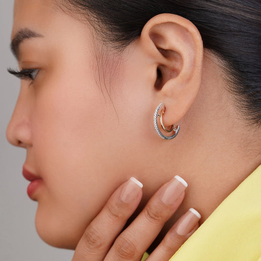 18K Rose Gold and Platinum Earrings decorated with natural diamond stones - Evara Collection