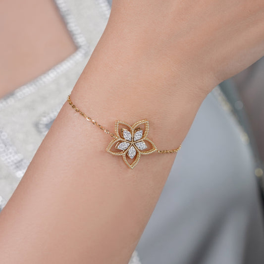 18K Yellow Gold Floral Diamond Bracelet – Fortuna Diamond Collection