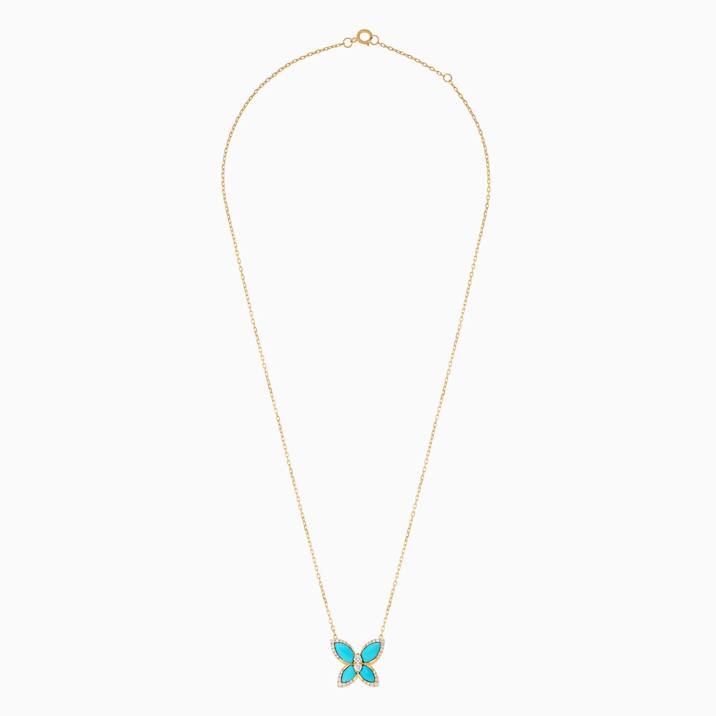 18K Yellow Gold Butterfly Necklace with Turquoise and Natural Diamonds – Mosaic Collection