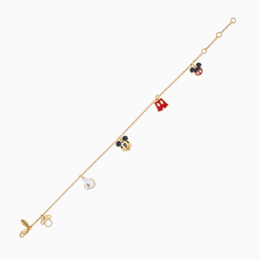 Disney- Mickey & Friends- 18 KT Yellow Gold- Mickey & Mini Mouse Charms Bracelets- with Natural Diamonds & Enamels
