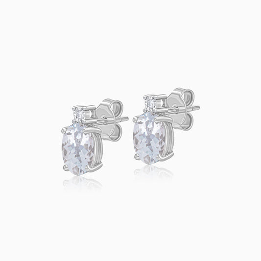 18k white gold pair of earrings decorated with natural diamond & Aquamarine stones | Colour Classic Collection