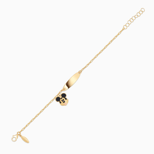 Disney- Mickey & Friends- 18k Yellow Gold- Mickey face I-D Bracelet with Enamels