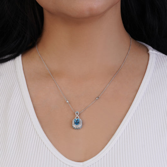 18K White Gold Necklace with Blue Topaz and Diamonds – Vida Collection
