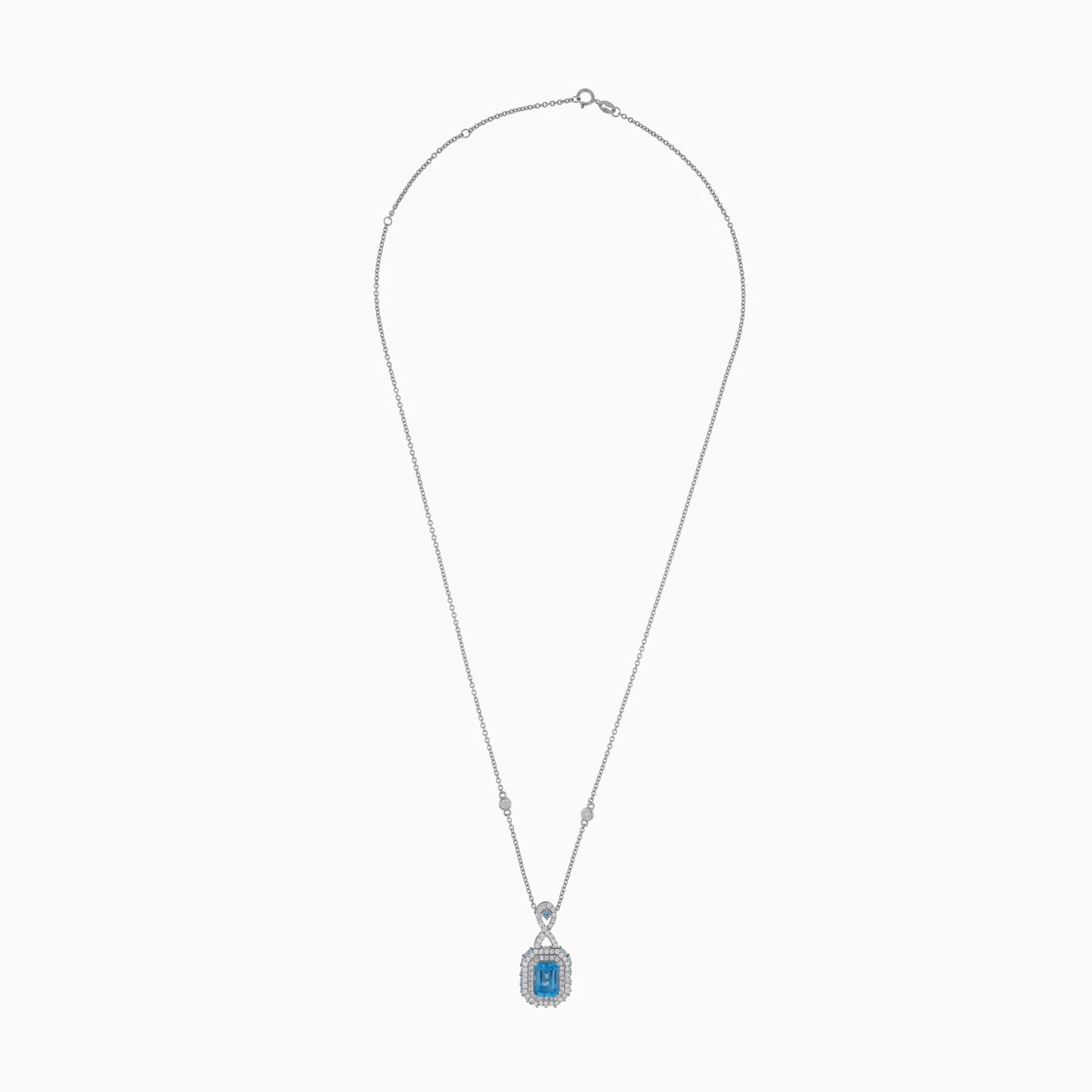 18K White Gold Necklace with Blue Topaz and Diamonds – Vida Collection