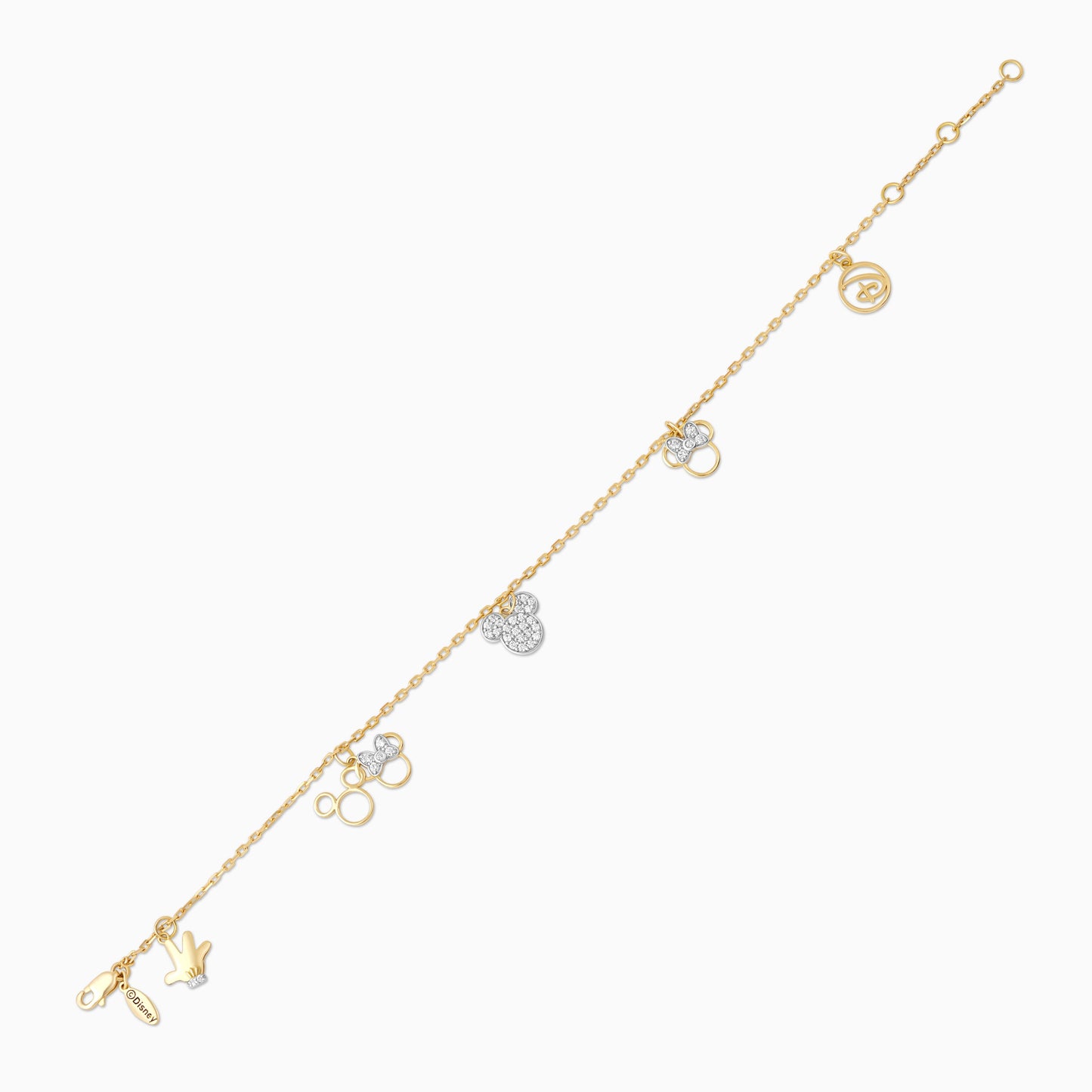 Disney- Mickey & Friends- 18k Yellow Gold- Mickey & Minnie Charms Bracelet studded with Natural Diamonds