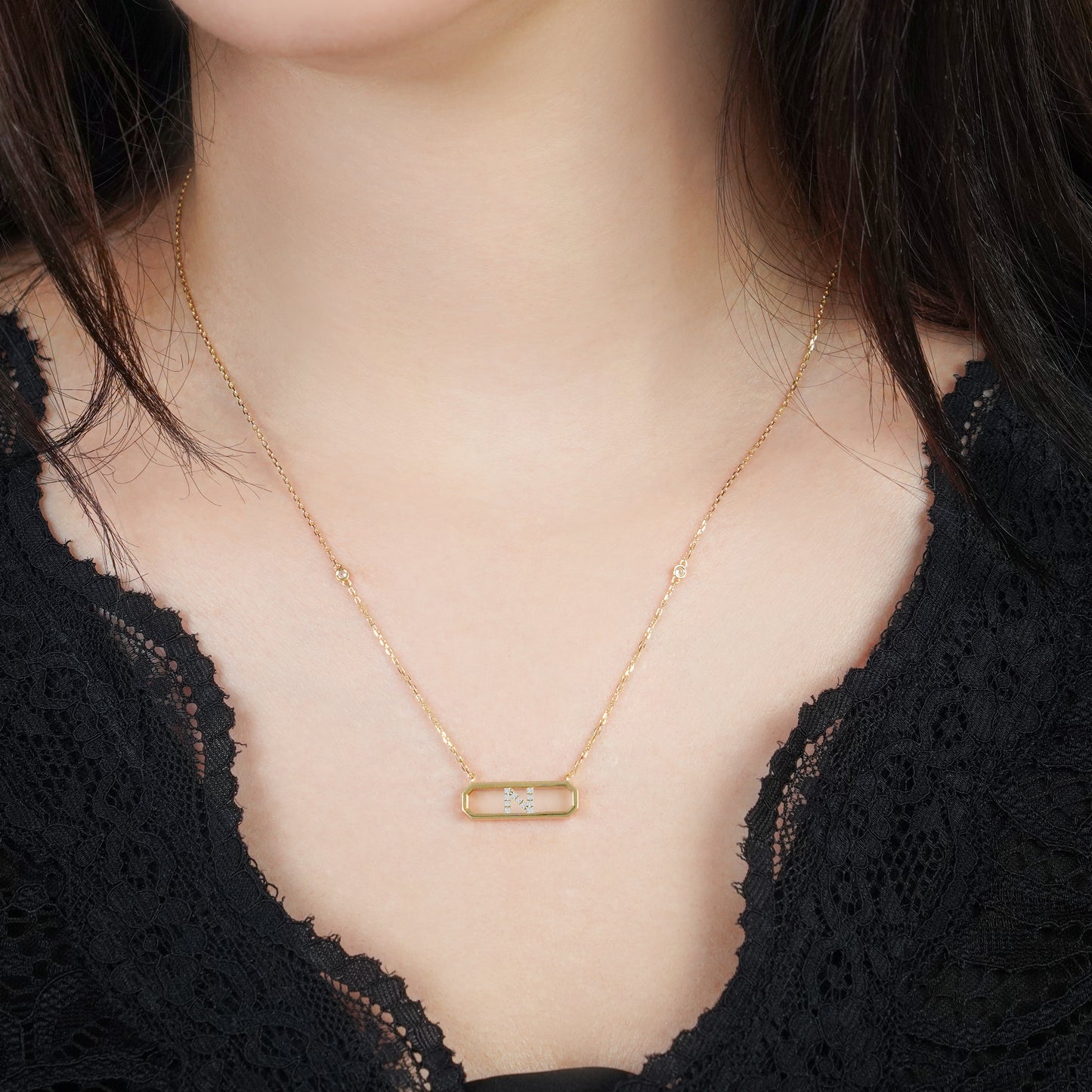 18k Yellow Gold Necklace Letter "N" with Diamonds | Alpha Collection