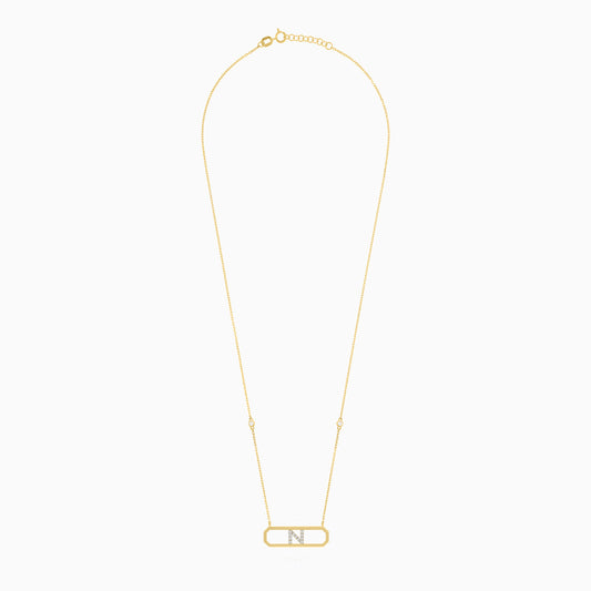 18k Yellow Gold Necklace Letter "N" with Diamonds | Alpha Collection