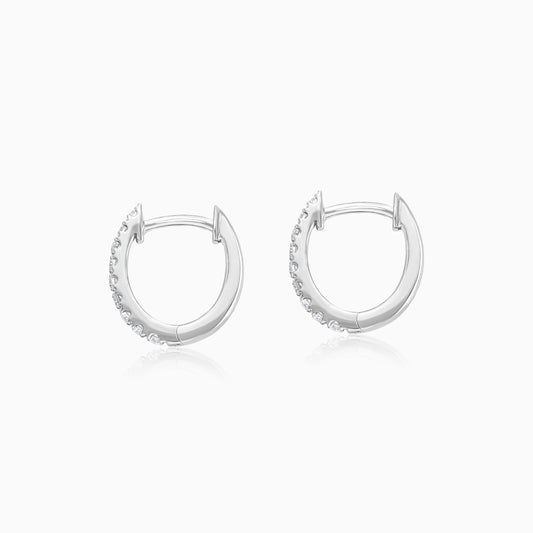 Elegant 18K white Gold with natural Diamond Round Shape Hoops