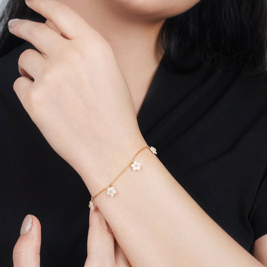 Mother of Pearl & Zircon Stone 18K Gold Bracelet