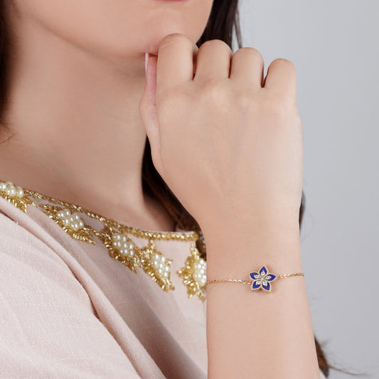 18K Yellow Gold Bracelet blue Lapis Lazuli decorated with natural diamond stones – Fortuna Collection