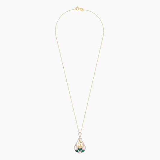 18K Yellow Gold Necklace Featuring 'Mother' with Diamonds, Malachite, and Mother of Pearl