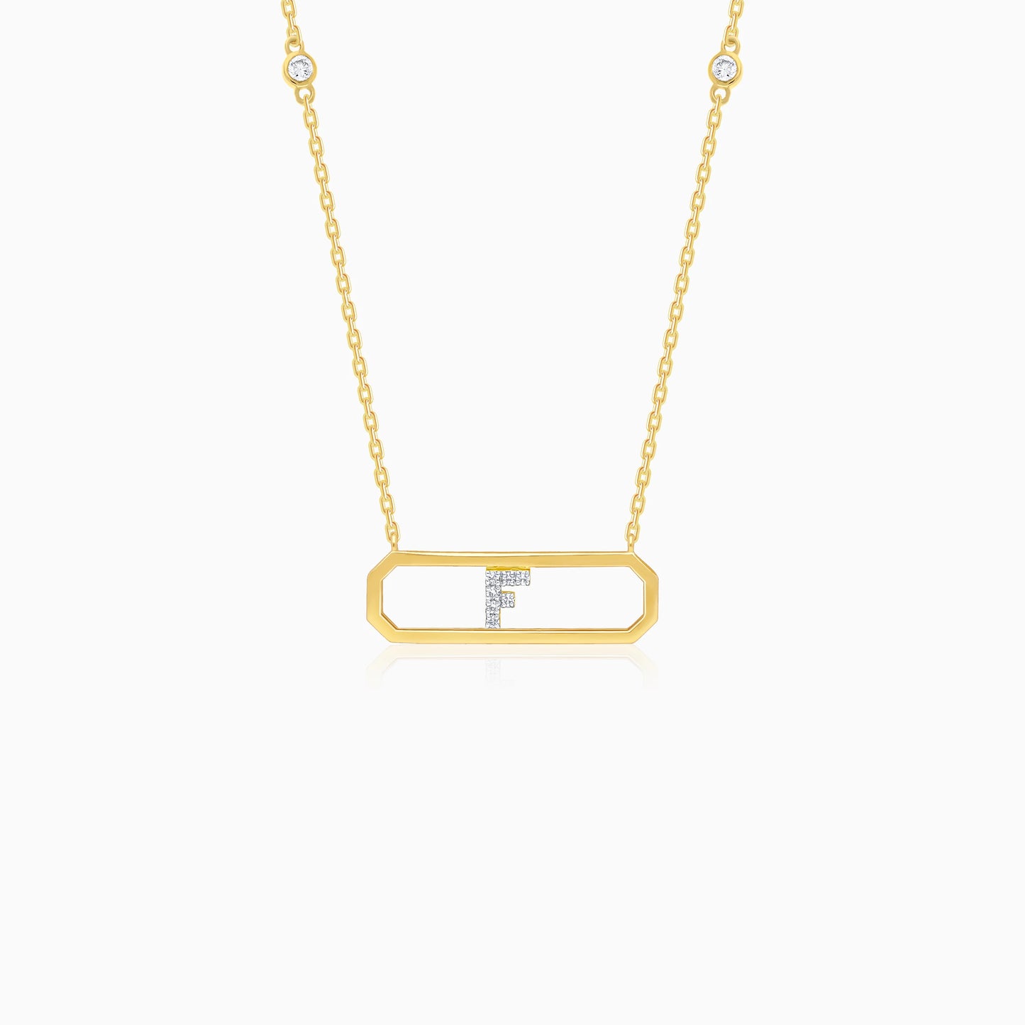 18k yellow gold necklace letter “F” decorated with natural diamond