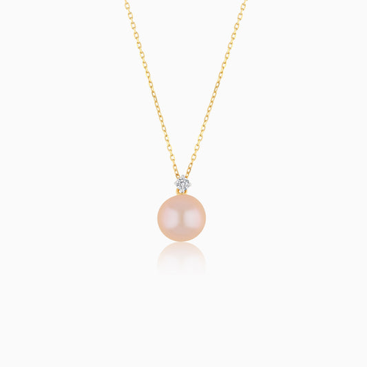18K Yellow Gold Freshwater Pearl and Natural Diamond Pendant