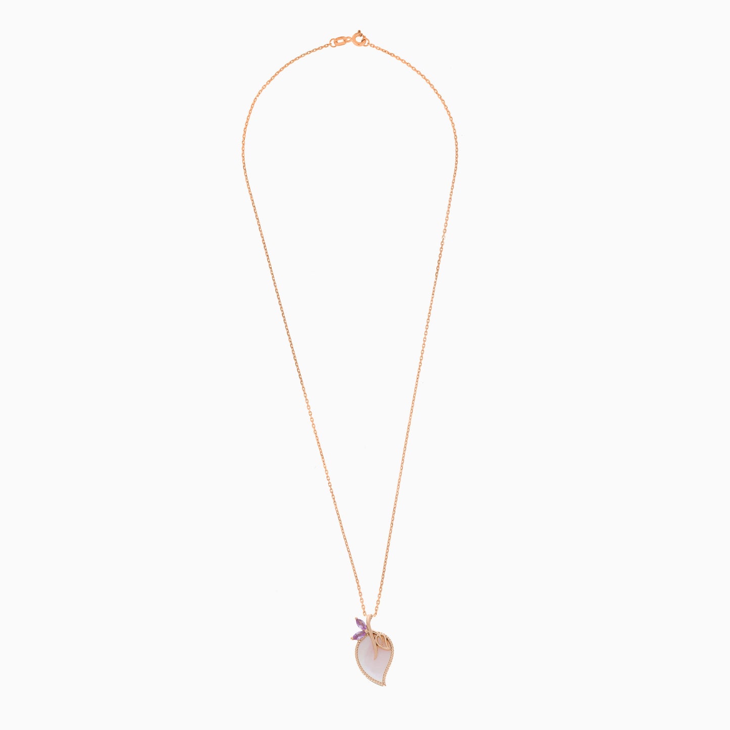 18K Rose Gold Necklace with Mother of Pearl and Pink Stones – Danah Collection