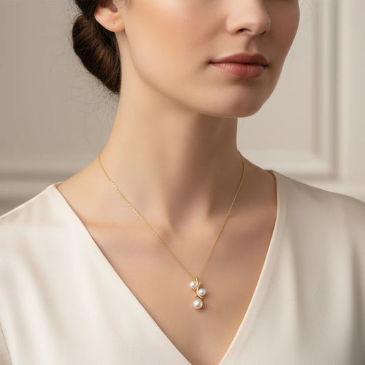 18k Yellow Gold Tree Trunk Necklace with Natural Diamonds and Pearls | Danah Diamond Collection