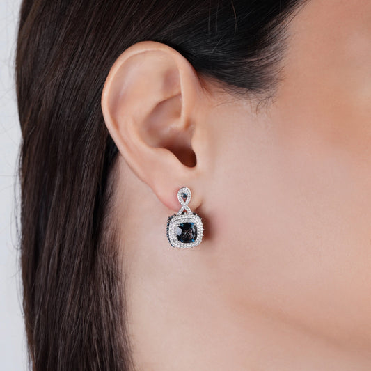 18K White Gold Earring featuring a stunning Natural Diamond and London Blue Topaz stones
