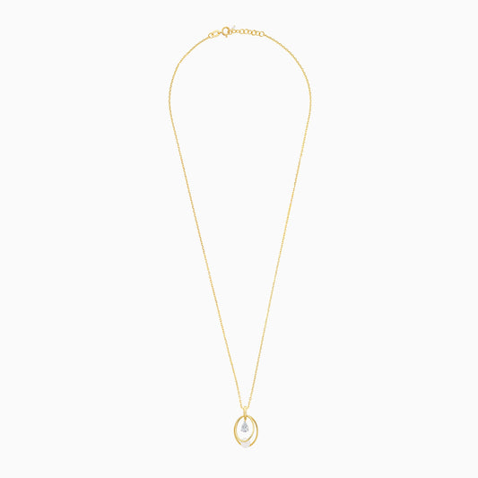 18k yellow gold necklace with an amazing pendant decorated with drop shape zircon and single pearl | Danah Collection