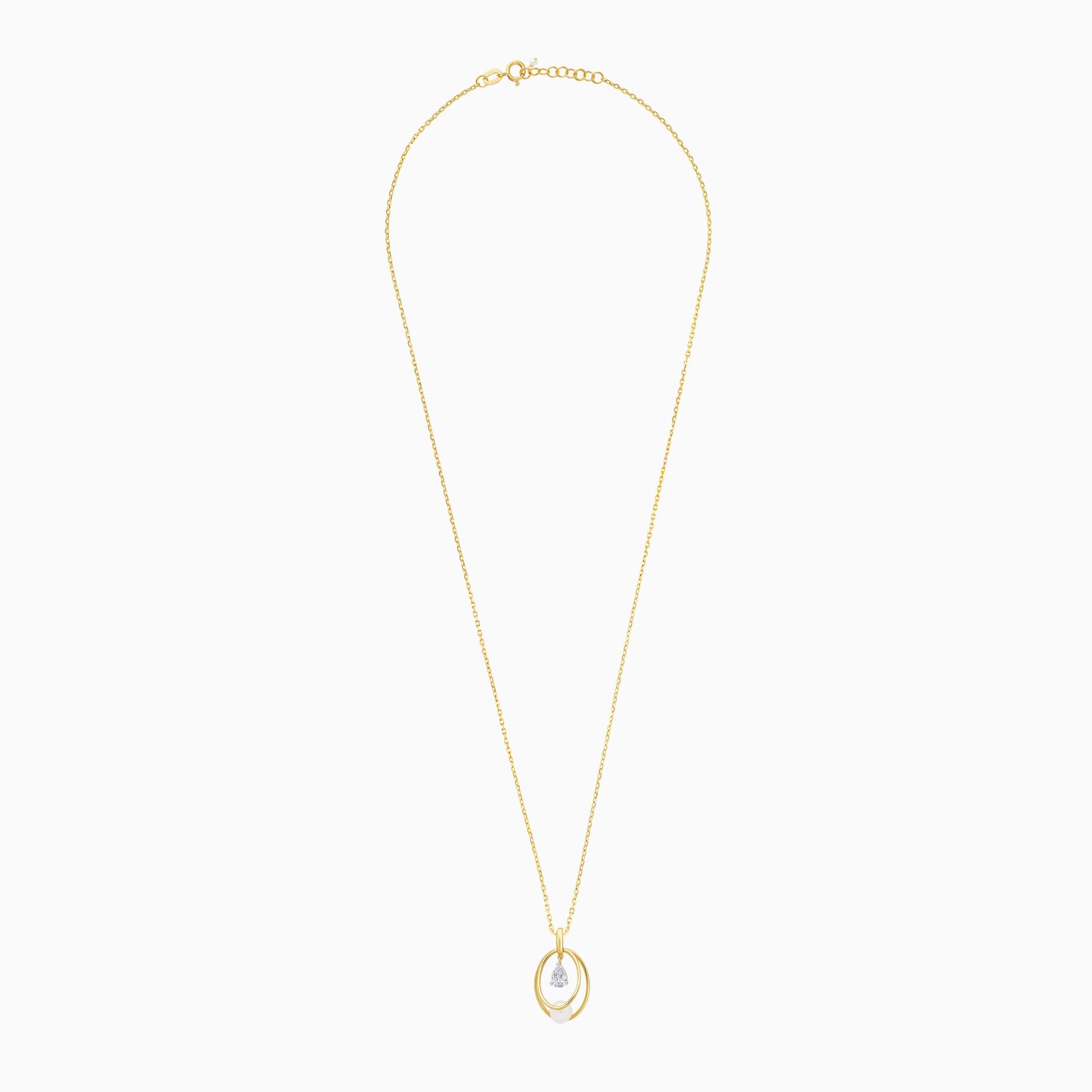 18k Yellow Gold Necklace with Drop-Shaped Zircon & Single Pearl Pendant | Danah Collection