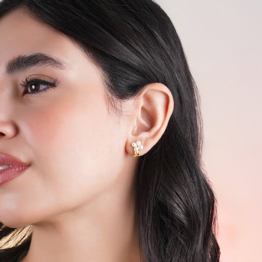 18k yellow gold flower shape earrings with pearls From Danah Collection