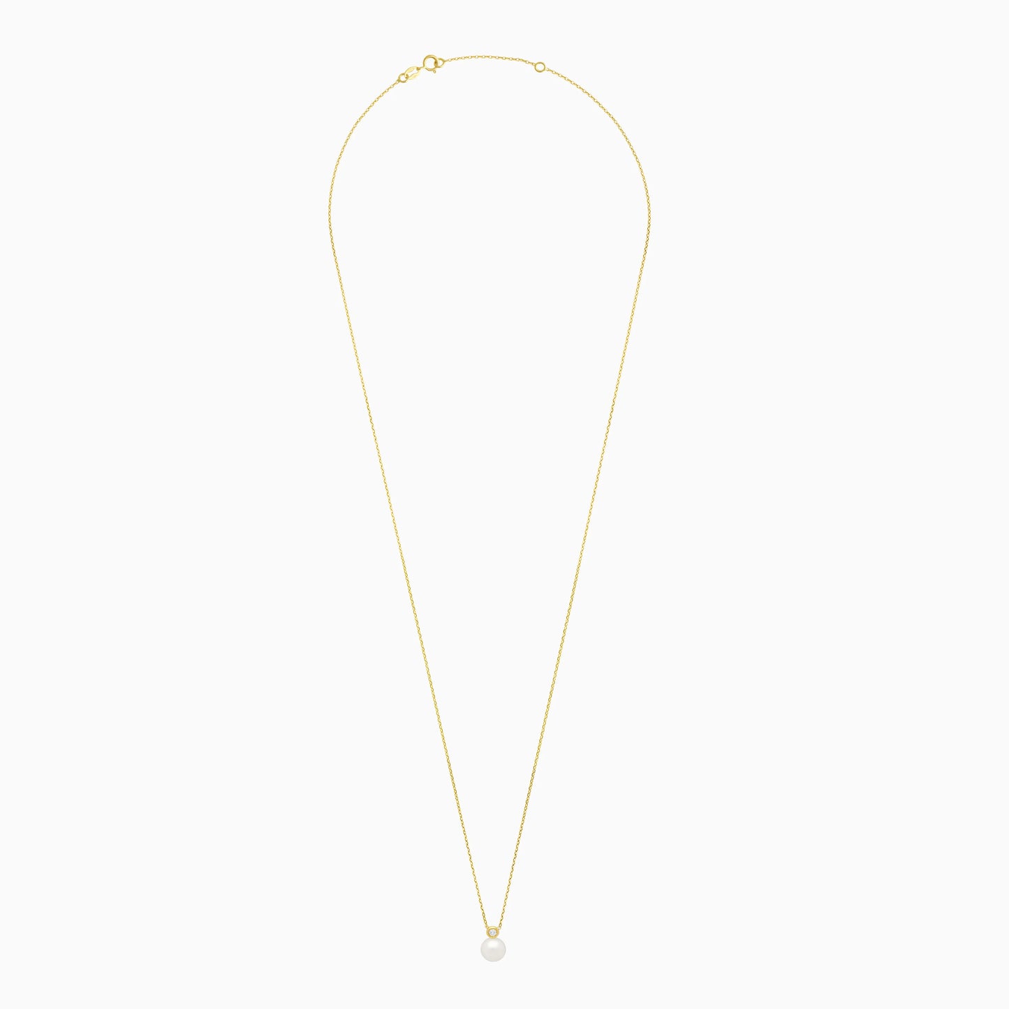 18k Yellow Gold Single Pearl Necklace with Bezel-Set Diamond Accent | Danah Diamond Collection