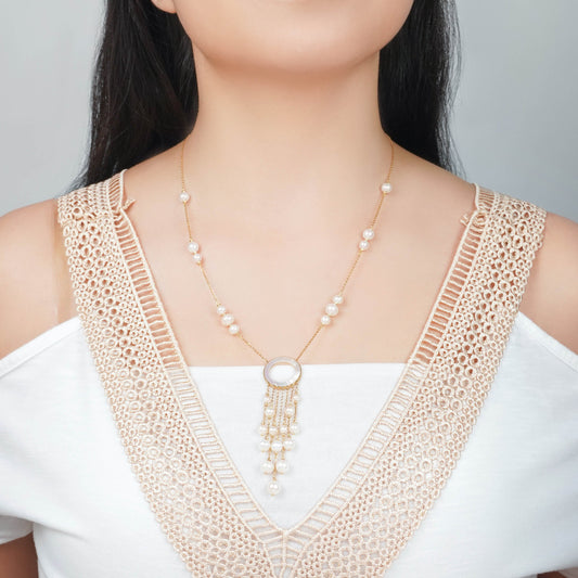 18K Yellow Gold Pearl Danah Necklace with Pendant