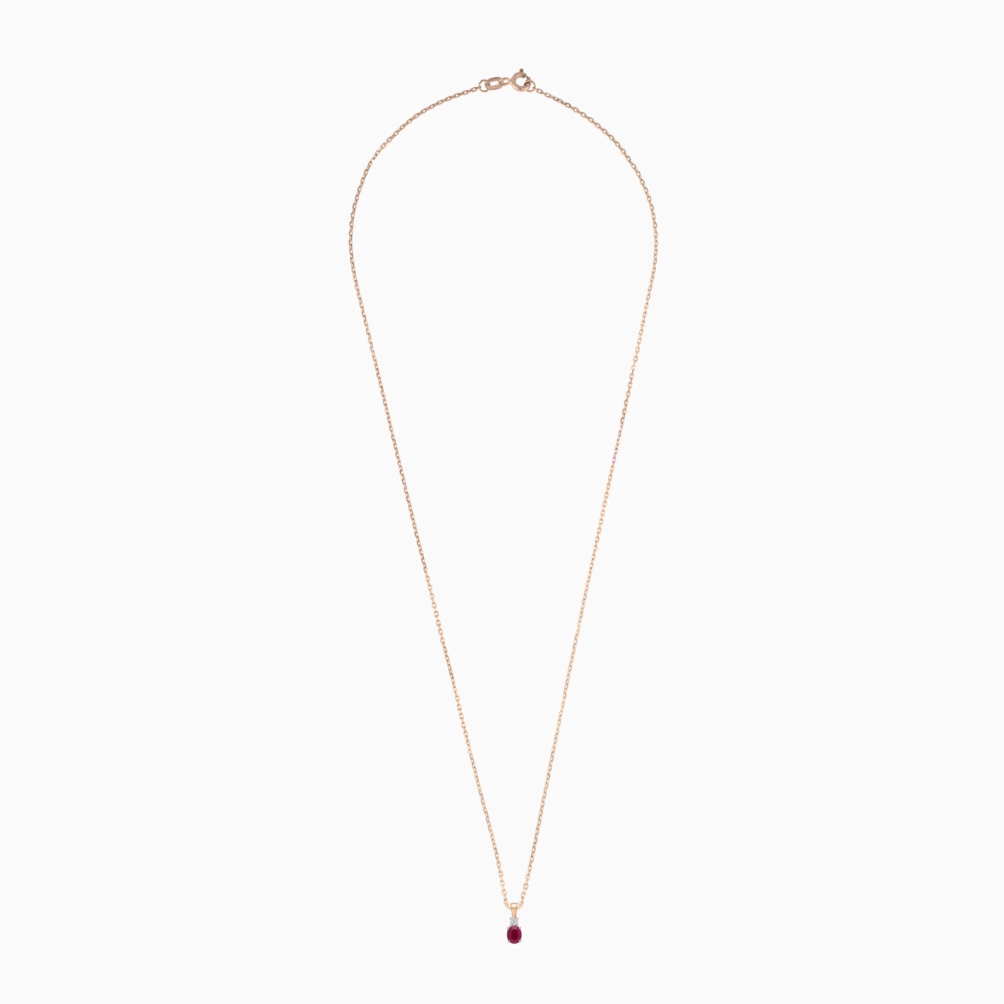 18k Rose gold Necklace decorated with natural diamonds and ruby stones | colour classic