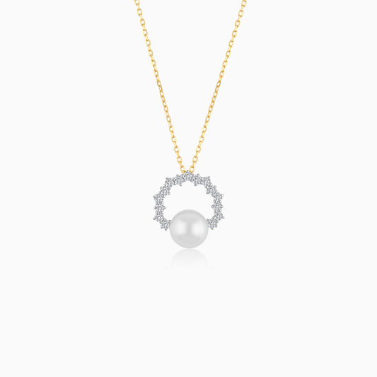 18K Yellow Gold Cultured Pearl and Diamond Necklace