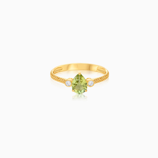 Filo 18k Yellow Gold Ring with Natural Diamonds & Pear-Shaped Tourmaline