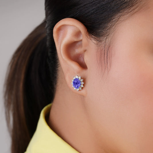 18K White Gold Earrings with Natural Diamonds & Tanzanite | Diana Collection
