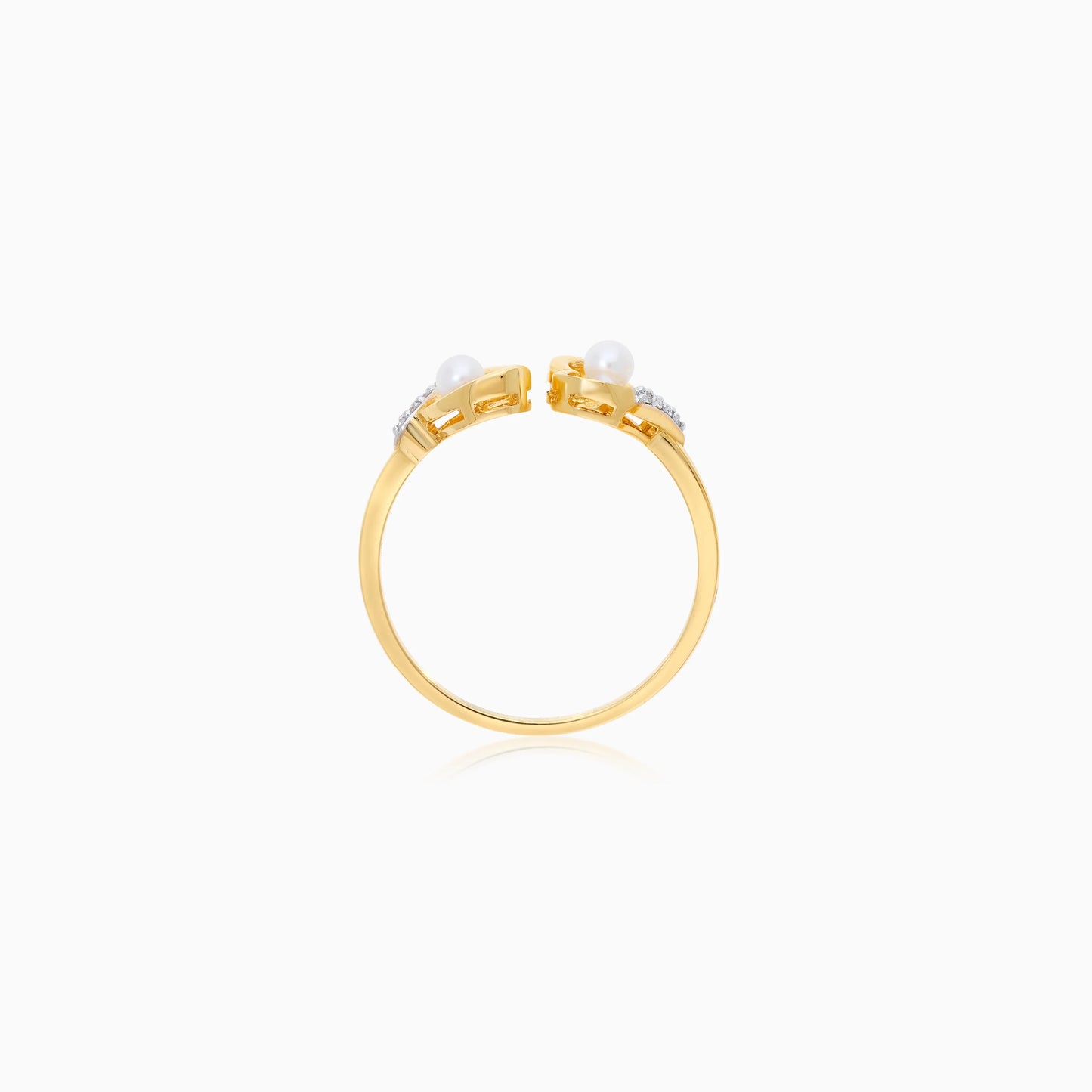 18k Yellow Gold Dual Heart Ring with Natural Diamonds & Pearls