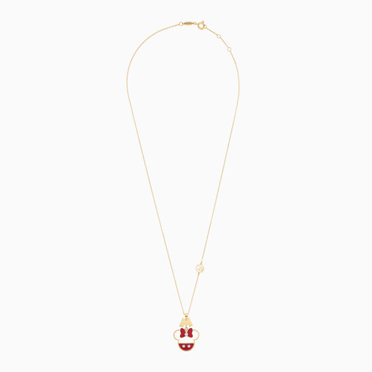 18k Yellow Gold Mini Mouse & 'M' Logo Necklace for Kids with Natural Diamonds & Red Enamels | Disney Collection