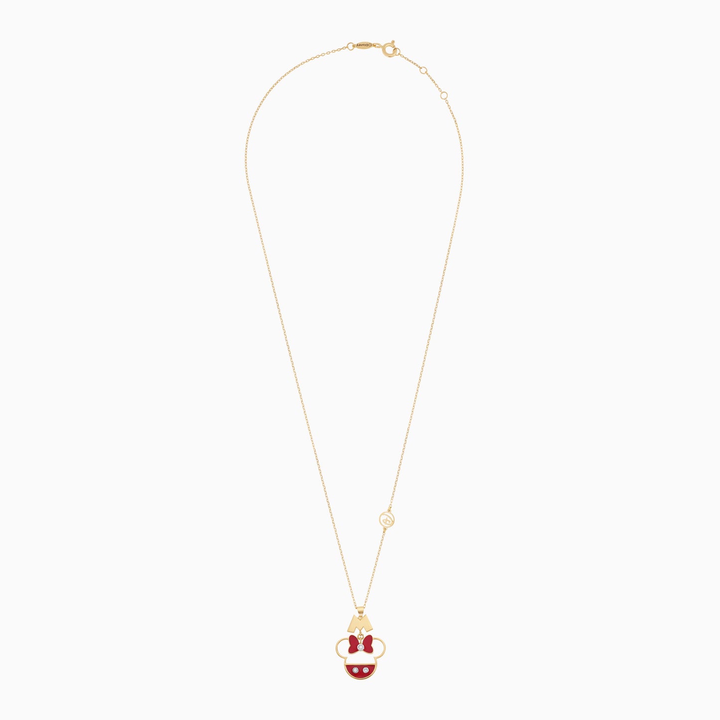 18k Yellow Gold Mini Mouse & 'M' Logo Necklace for Kids with Natural Diamonds & Red Enamels | Disney Collection