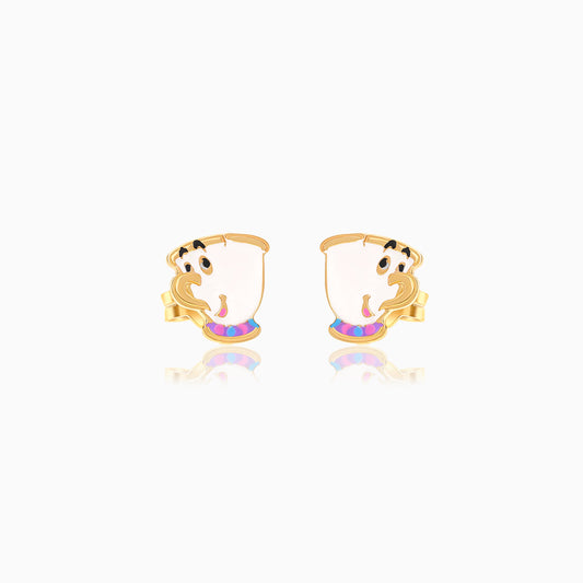 18k Yellow Gold Disney Princess Belle & Chip Earrings with Enamel | Disney Collection